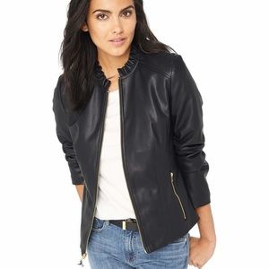 Cole Haan Women's Faux Leather Ruffle Collar Jacket